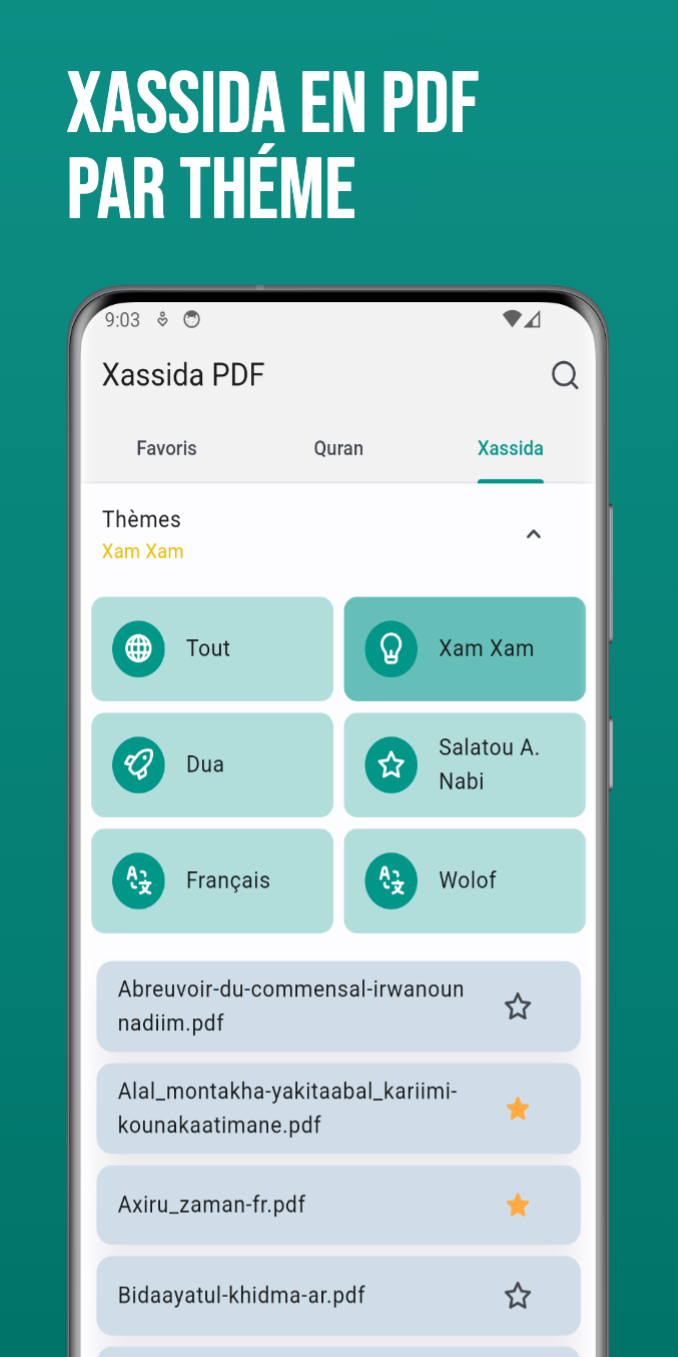 Écran d'accueil de l'application